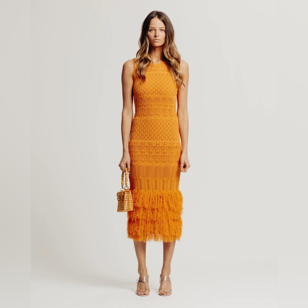 Ronny Kobo Ryan Dress NWT knit macrame crochet fringe sleeveless midi dress